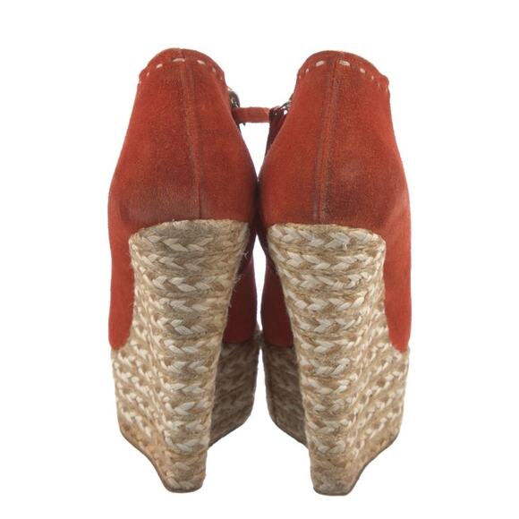 Giuseppe ZANOTTI Orange Rust Suede Platform Wedge Ankle Booties Size IT 37 US 7 - Picture 4 of 5